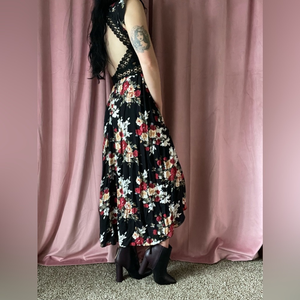 Black Floral Open Back Dress